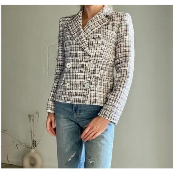 Zara double breasted textured weave jacket blazer - Picture 5 of 15